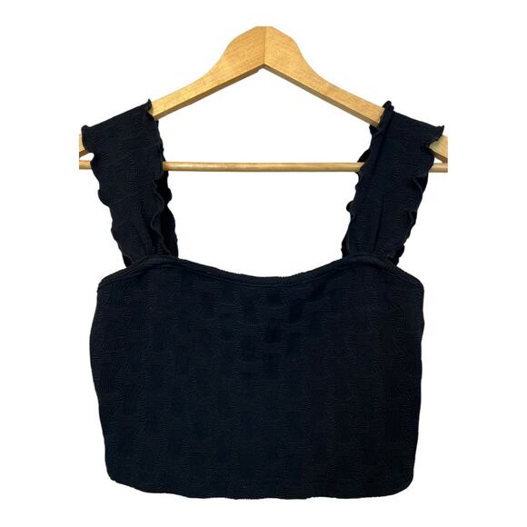 Cider Cropped Festival Top Shirt Blouse Concert Summer Black Ruffle strap Small - Picture 3 of 7